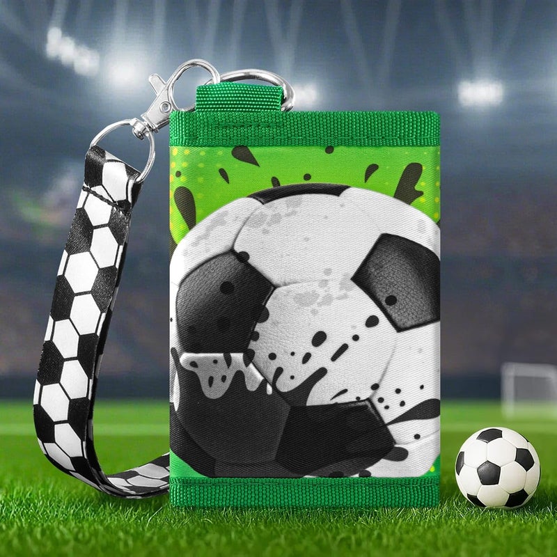 WAWSAM Kids Wallet for Boys, Soccer Trifold Boys Wallet for Kids Ages 4-18, Novelty Wallet with Zippered Coin Pocket and Card Holders Lanyard, Christmas Birthday Gift for Boy Children - Image 2